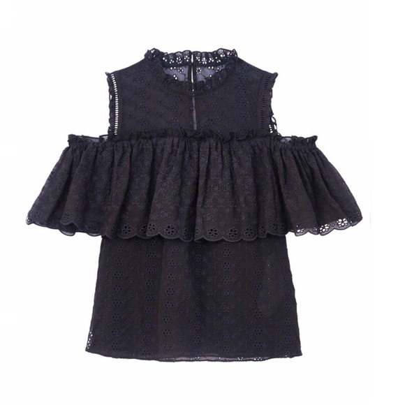 Rebecca Taylor Cold Shoulder Eyelet Silk Top NWT - Picture 5 of 16